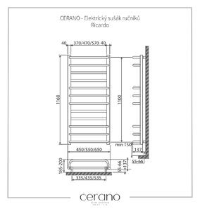 CERANO - Elektrický sušiak uterákov Ricardo, s displejom - biela lesklá - 1160x550 mm