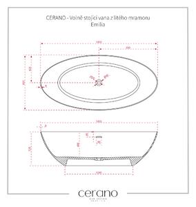 CERANO - Voľne stojaca vaňa z liateho mramoru Emilia - čierna matná - 180x85cm