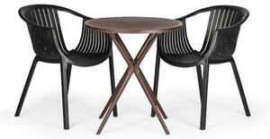 Plastový stôl COFFEE TIME, kávová + 2x stoličky LOUNGE, čierna