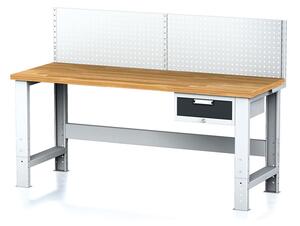 Alfa 3 Dielenský stôl MECHANIC s nadstavbou, 2000x700x700-1055 mm, nastaviteľné podnožie, 1x 1 zásuvkový kontejner, sivý/antracit