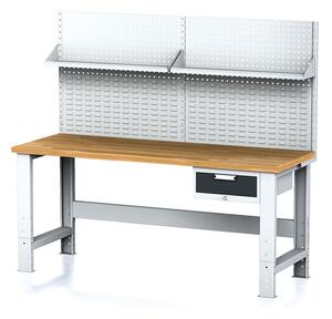 Alfa 3 Dielenský stôl MECHANIC s nadstavbou a policou, 2000x700x700-1055 mm, nastaviteľné podnožie, 1x 1 zásuvkový kontejner, sivý/antracit
