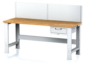 Alfa 3 Dielenský stôl MECHANIC s nadstavbou, 2000x700x700-1055 mm, nastaviteľné podnožie, 1x 1 zásuvkový kontejner, sivý/sivý