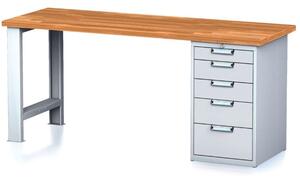 Alfa 3 Dielenský stôl MECHANIC, 2000x700x880 mm, 1x zásuvkový kontejner, 5 zásuviek, sivá/sivá