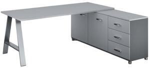 Kancelársky pracovný stôl PRIMO STUDIO so skrinkou vpravo, doska 1800x800 mm, sivá