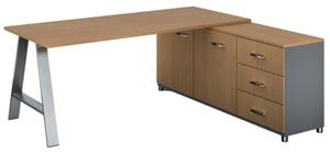 Kancelársky pracovný stôl PRIMO STUDIO so skrinkou vpravo, doska 1800x800 mm, sivá / buk