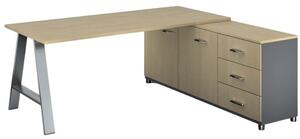 Kancelársky pracovný stôl PRIMO STUDIO so skrinkou vpravo, doska 1800x800 mm, sivá / breza