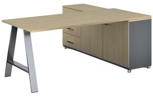 Kancelársky pracovný stôl PRIMO STUDIO so skrinkou vľavo, doska 1800x800 mm, sivá / breza