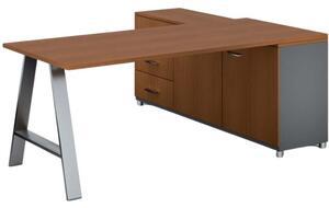 Kancelársky pracovný stôl PRIMO STUDIO so skrinkou vľavo, doska 1800x800 mm, sivá / čerešňa