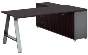 Kancelársky pracovný stôl PRIMO STUDIO so skrinkou vľavo, doska 1800x800 mm, sivá / wenge