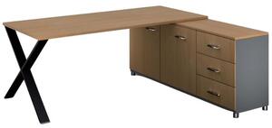 Kancelársky pracovný stôl PRIMO PROTEST so skrinkou vpravo, doska 1800x800 mm, sivá / buk