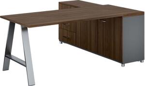 Kancelársky pracovný stôl PRIMO STUDIO so skrinkou vľavo, doska 1800x800 mm, sivá / orech