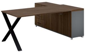 Kancelársky pracovný stôl PRIMO PROTEST so skrinkou vľavo, doska 1800x800 mm, sivá / orech