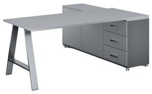 Kancelársky pracovný stôl PRIMO STUDIO so skrinkou vľavo, doska 1800x800 mm, sivá