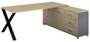 Kancelársky pracovný stôl PRIMO PROTEST so skrinkou vpravo, doska 1800x800 mm, sivá / breza