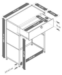 Kovový konzolový stolík »CN3« so zásuvkou, celočierny