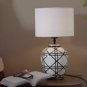 PR Home stolová lampa New York, biela, výška 46 cm, keramika, Biela / opálová, Obývacia izba / jedáleň, Textil / látka / hodváb, Stojacie svietidlo
