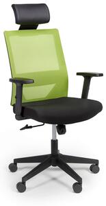 Kancelárska stolička so sieťovaným operadlom WOLF, nastaviteľné podrúčky, plastový kríž, zelená