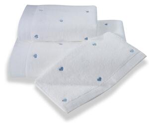 Soft Cotton Malý uterák MICRO LOVE 32x50 cm. Jemný, napriek tomu pútavý dizajn so srdiečkami z tej najjemnejšej bavlny. Biela / modré srdiečka