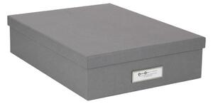Sivý úložný box s menovkou na dokumenty Bigso Box of Sweden Oskar, veľkosť A4