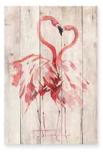 Nástenná dekorácia z borovicového dreva Madre Selva Love Flamingo, 60 × 40 cm
