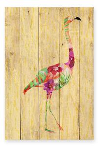 Nástenná dekorácia z borovicového dreva Madre Selva Flowers Flamingo, 60 × 40 cm