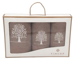 Soft Cotton Osuška a uteráky TREE v darčekovom balení Tmavo hnedá Sada (uterák 30x50cm, 50x100cm, osuška 70x140cm)