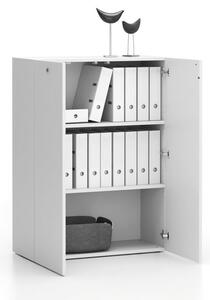 Nízka kancelárska skrinka SEGMENT, uzamykateľná, 2 police, 840 x 370 x 1140 mm, biela