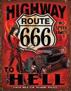 Plechová ceduľa Route 666 - Highway to Hell, (30 x 42 cm)