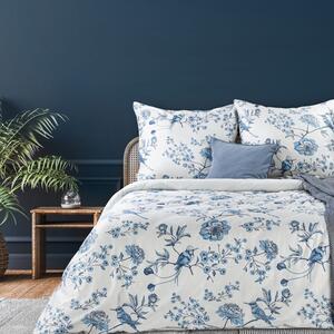 EUROFIRANY Bavlnená makosaténová posteľná súprava s kvetinovou potlačou 140 cm x 200 cm svetlomodrá makosatén 100% bavlna