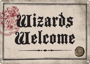 Plechová ceduľa Harry Potter - Wizards Welcome, (21 x 15 cm)