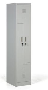 Kovová šatníková skrinka Z, 2 oddiely, 1920 x 400 x 500 mm, cylindrický zámok, sivé dvere