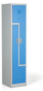 Kovová šatníková skriňa Z, 2 oddiely, cylindrický zámok, modré dvere