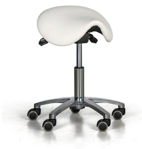 Pojazdná pracovná stolička ENIE, sedák v tvare sedla, mäkké kolieska, biela