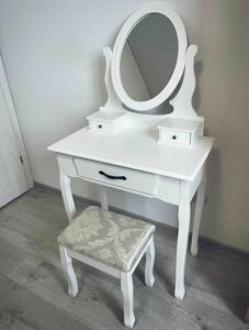 KONDELA Toaletný stolík s taburetom, biela/strieborná, LINET NEW