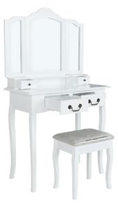 Tempo Kondela Toaletný stolík s taburetom, biela/strieborná, REGINA NEW