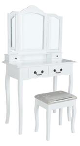 TEMPO Toaletný stolík s taburetom, biela/strieborná, REGINA NEW