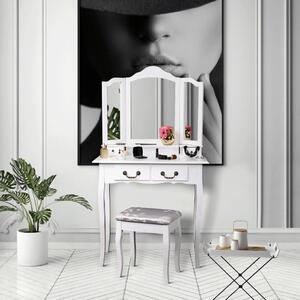 KONDELA Toaletný stolík s taburetom, biela/strieborná, REGINA NEW