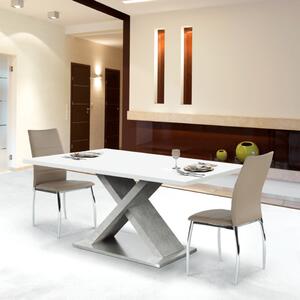 TEMPO Jedálenský stôl, biela s vysokým leskom HG/betón, 160x90 cm, Farnel