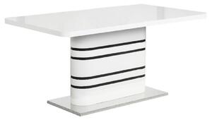 KONDELA Jedálenský rozkladací stôl, biela vysoký lesk HG/čierne pásy, 160-200x90 cm, TUBAL