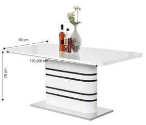 Tempo Kondela Jedálenský rozkladací stôl, biela vysoký lesk HG/čierne pásy, TUBAL