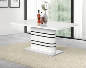 Tempo Kondela Jedálenský rozkladací stôl, biela vysoký lesk HG/čierne pásy, TUBAL
