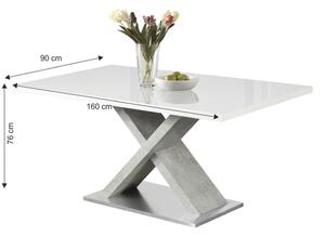 TEMPO Jedálenský stôl, biela s vysokým leskom HG/betón, 160x90 cm, Farnel
