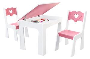 Stôl otvárací + 2 stolička Srdce ružová