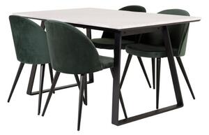 Estelle Velvet 140x90 stolova súprava 1+4 biela/zelená