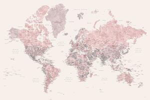 Mapa Detailed watercolor world map in dusty pink and cream, Madelia, Blursbyai