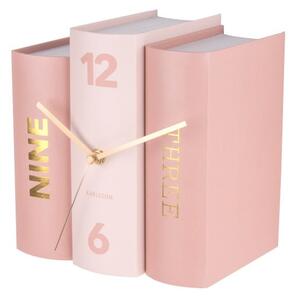 Ružové stolové hodiny v tvare kníh Karlsson