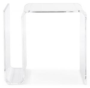 Príručný stolík z akrylového skla s držiakom na časopisy