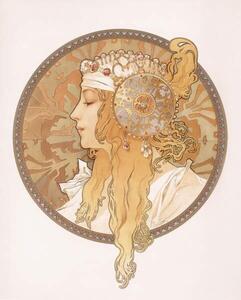 Mucha, Alphonse Marie - Umelecká tlač Byzantine head of a blond maiden, (30 x 40 cm)