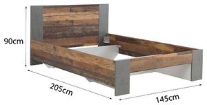 Posteľ CLIF staré drevo/sivá, 140x200 cm