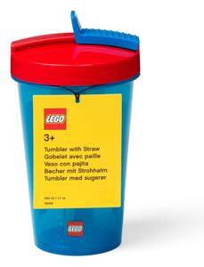 Modrý téglik s červeným vekom a slamkou LEGO® Iconic, 500 ml